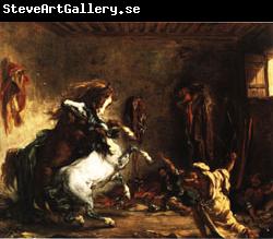 Eugene Delacroix Arabian Horses Fighting in a Stable